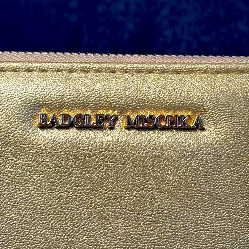 Badgley Mischka Vegan Leather Gold Studded Zippered Wallet (EUC) - Picture 3 of 17